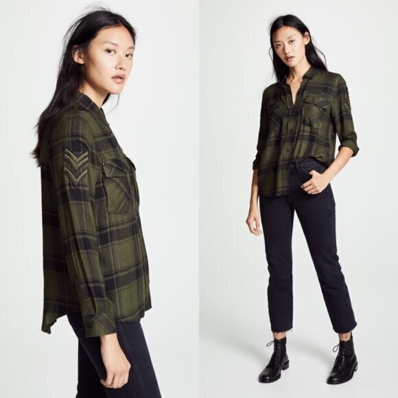 Rails Pepper Plaid Button Down Shirt Olive Black Top Womens Size‎ S - Picture 1 of 9